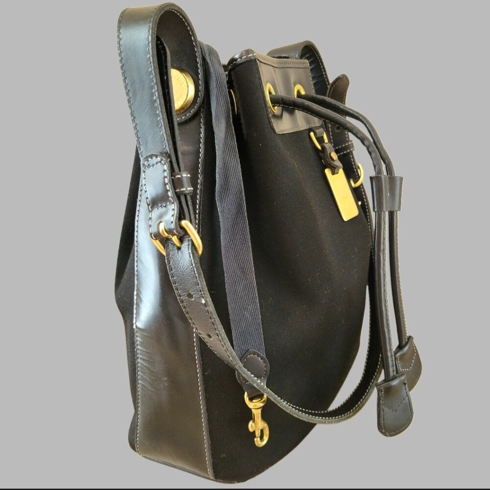 Vintage Dooney & Bourke Black Canvas Drawstring Tote | Made in USA - Picture 4 of 16